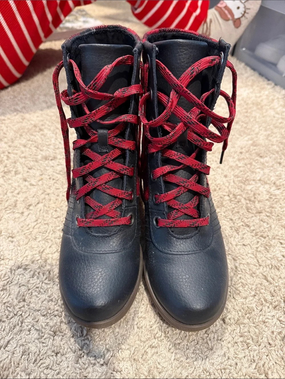 Sorel Red and Black Plaid Wedge Lace-Up Boots - Picture 2 of 5